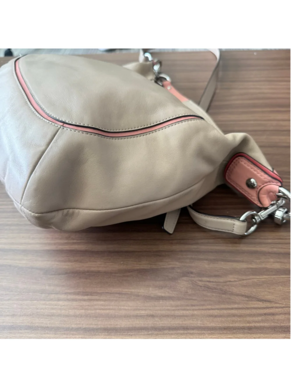 Coach Kristin Colorblock Leather Shoulder Crossbody Bag Beige Coral Pink F22509